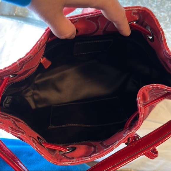 Coach Poppy Bucket Bag Canvas Red Monogram - Picture 10 of 13